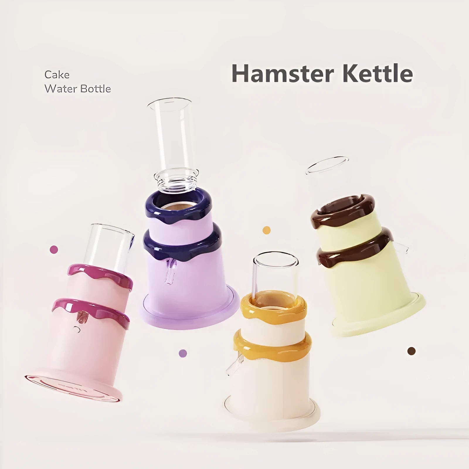 Cream cake themed small pet drinking kettle in green, pink, purple or yellow for hamsters and rats.