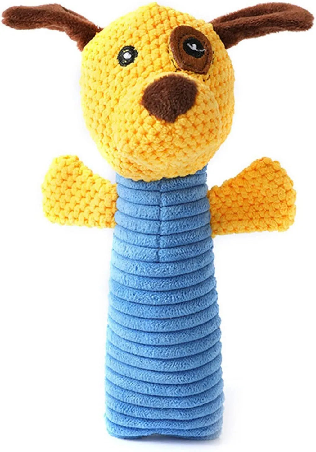Dog squeaky chew toy in stuffed animal shape for dental cleaning, 19cm long