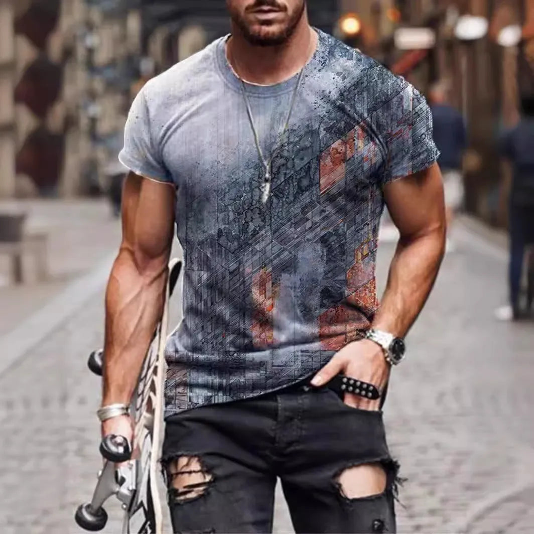 Men's camouflage pattern loose fit short sleeve T-shirt in polyester fabric