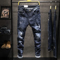 Slim-fitting men's skinny jeans in dark blue and light blue cotton denim with micro elasticity.