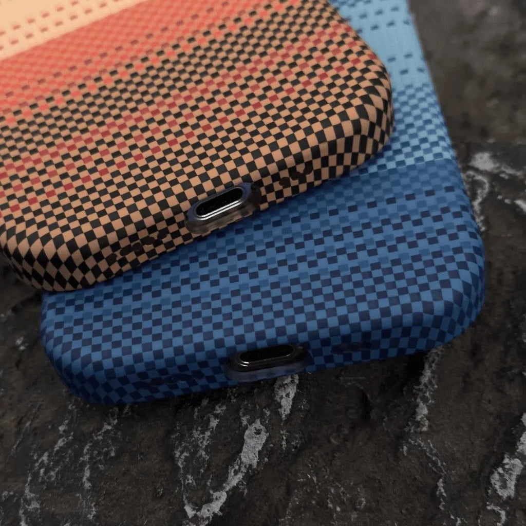 Kevlar magnetic bracket carbon fiber pattern protective sleeve for iPhone 14 Pro in Sunset Gray