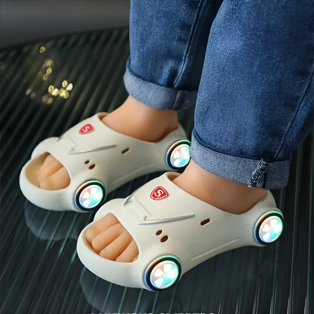 Children's luminous cartoon car slippers with anti-slip soles in multiple colour options