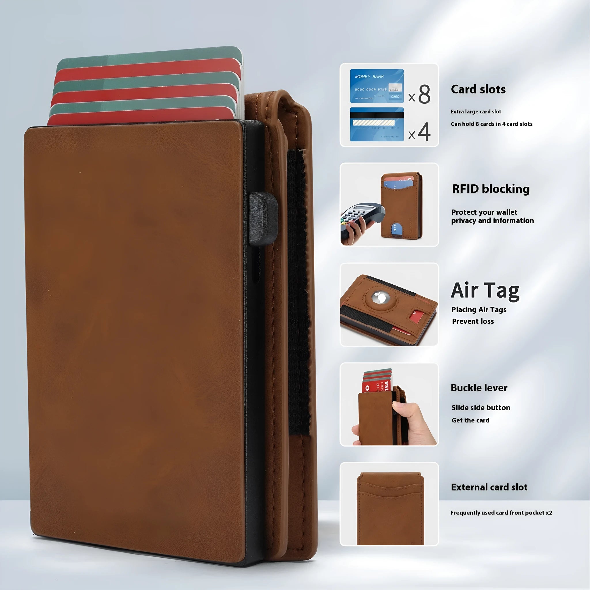 Men's microfiber card holder wallet in black, dark brown, or light brown colour options.