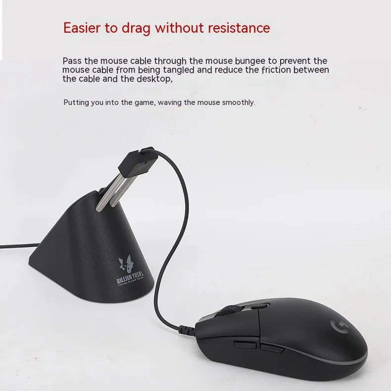 Black and white ABS plastic mouse cable holder for desktop wire management.