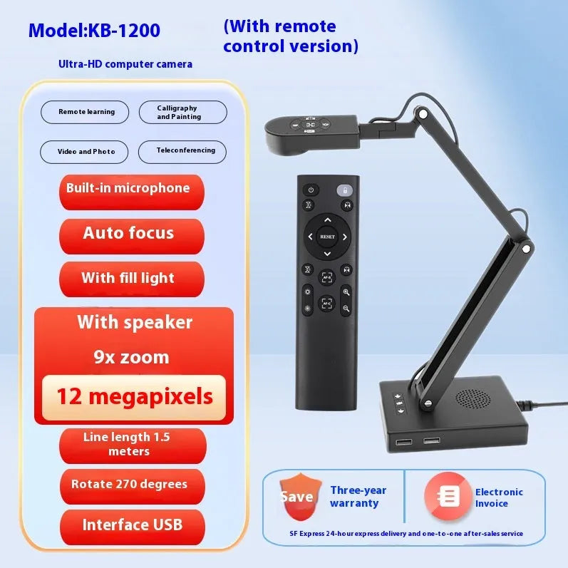 Computer webcam with microphone showing USB cable connection and compact design