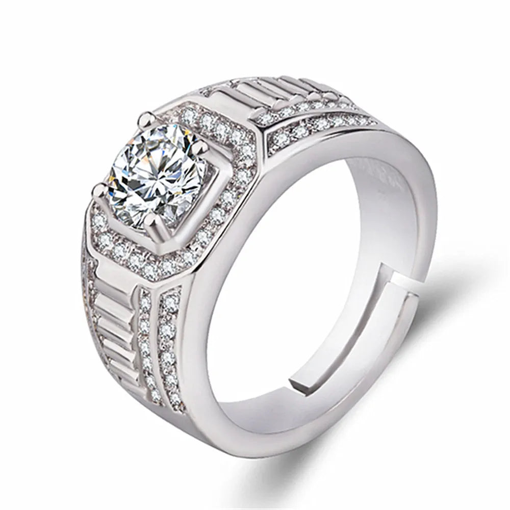 Men's square diamond ring with adjustable copper band in gold and platinum colour options