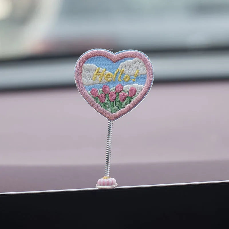 PVC duckling car decoration set with six cartoon duck ornaments and matching sign for vehicle interior