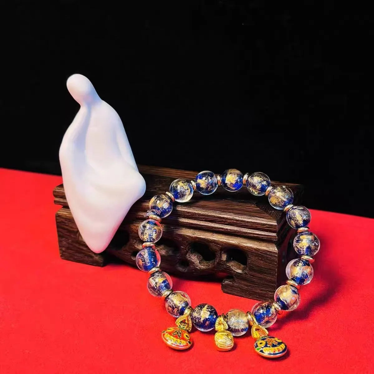 Ancient French glaze year glass bracelet with geometric auspicious patterns in court style