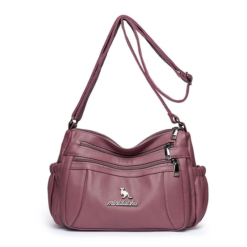 Urban simplicity PU leather cross body bag with stitching details, large capacity multi compartments, available in six colours