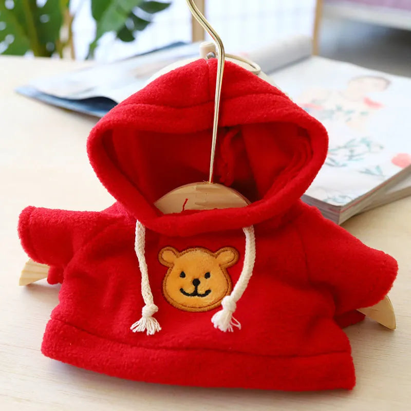 A blue cloth dog hoodie sweater shown next to a grey bear design sweater, illustrating the two available size options.