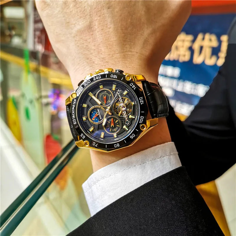 Men's automatic mechanical watch with a casual design on a wrist, showing a silver case and white dial option.