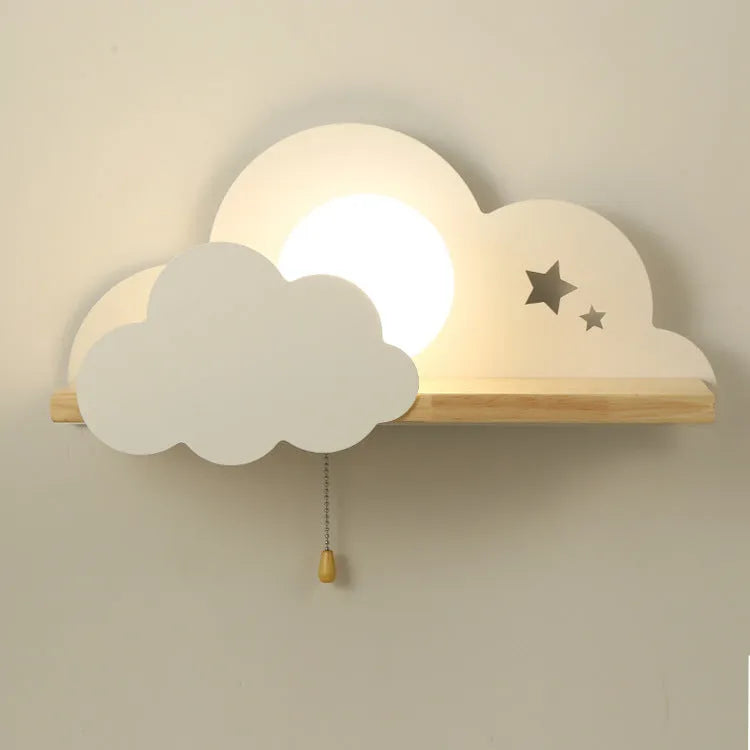 Cloud-shaped decorative wall lamp with glass lampshade in white, grey, or pink finish