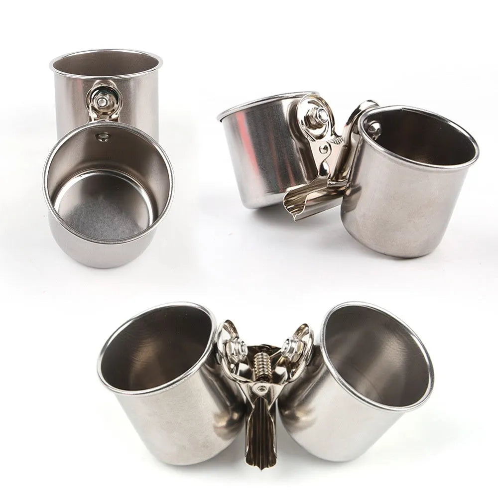 Stainless steel birdcage feeder in natural colour, shown in three sizes: small, medium, and large.