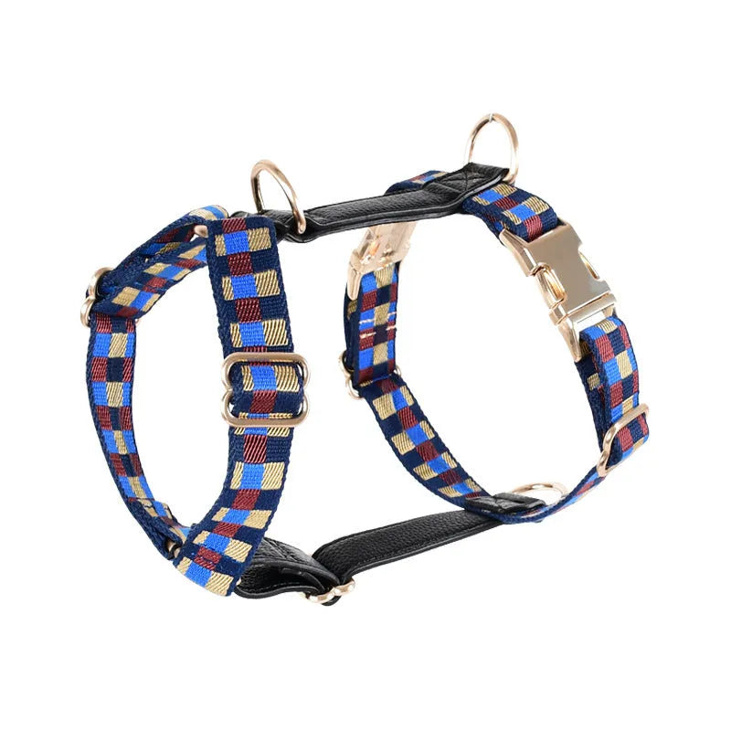I-shaped pet chest harness traction rope set with collar and 150cm rope in leather rib fibre