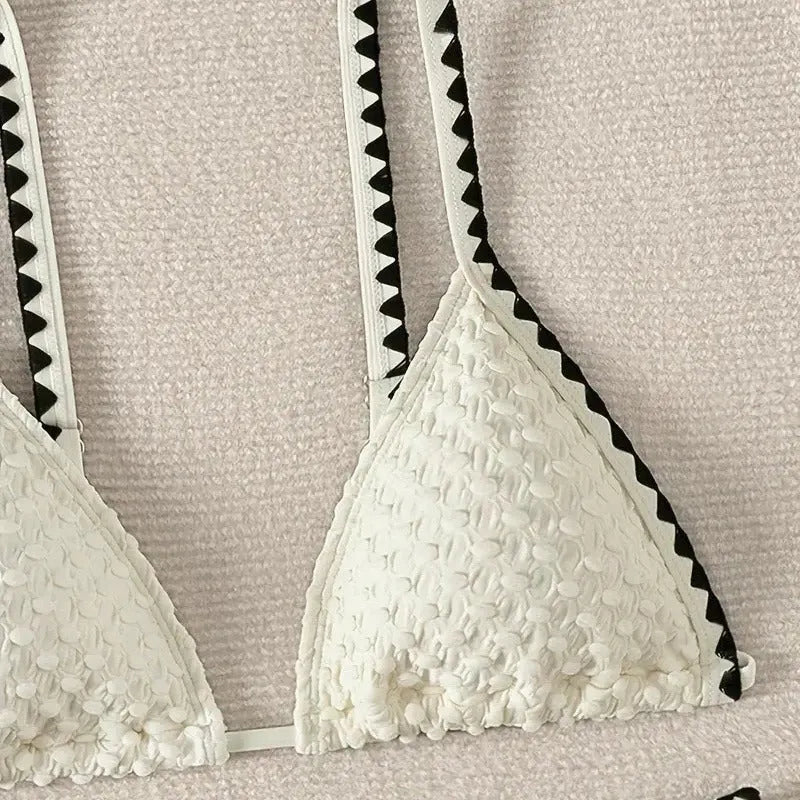 Women's split bikini swimsuit in white or blue colour with European and American sizing