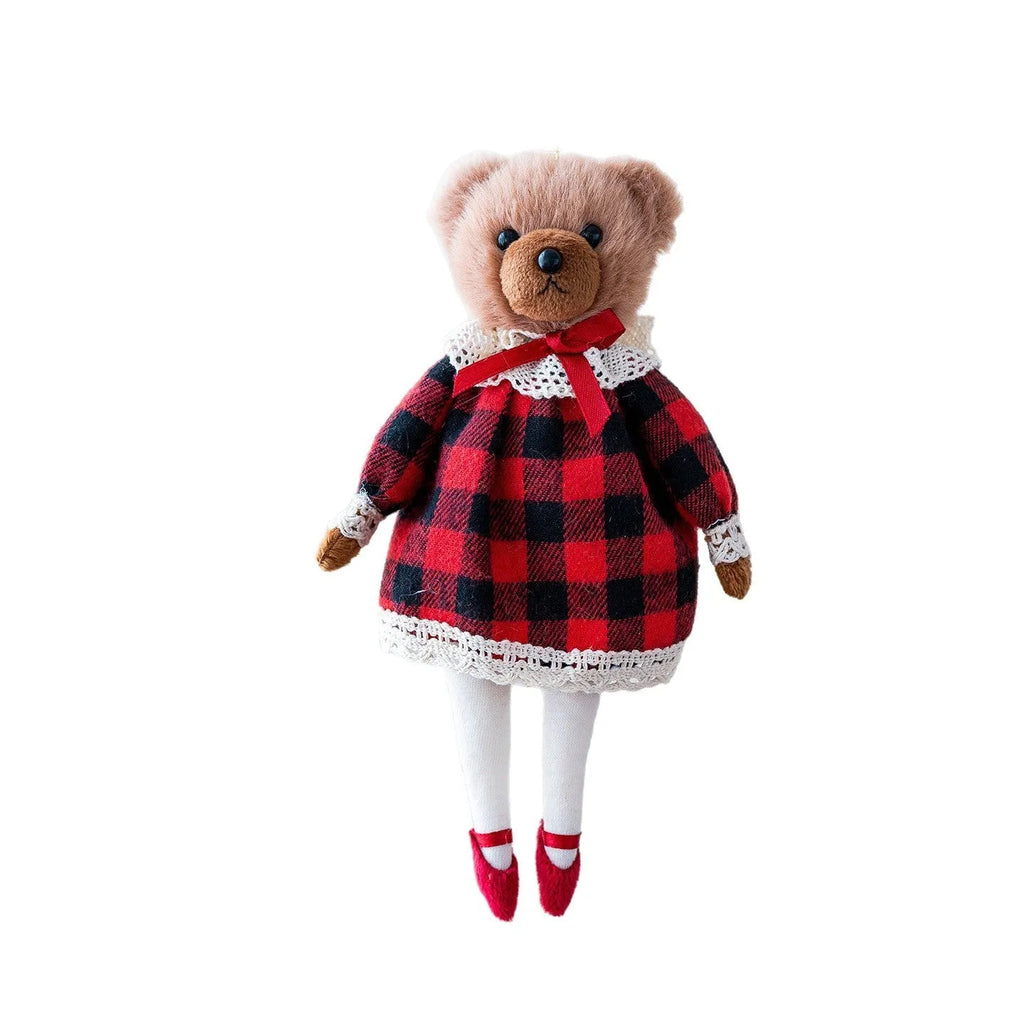 Soft cloth plush bear doll wearing a suit with plaid design, available in princess bear and gentleman bear colours.