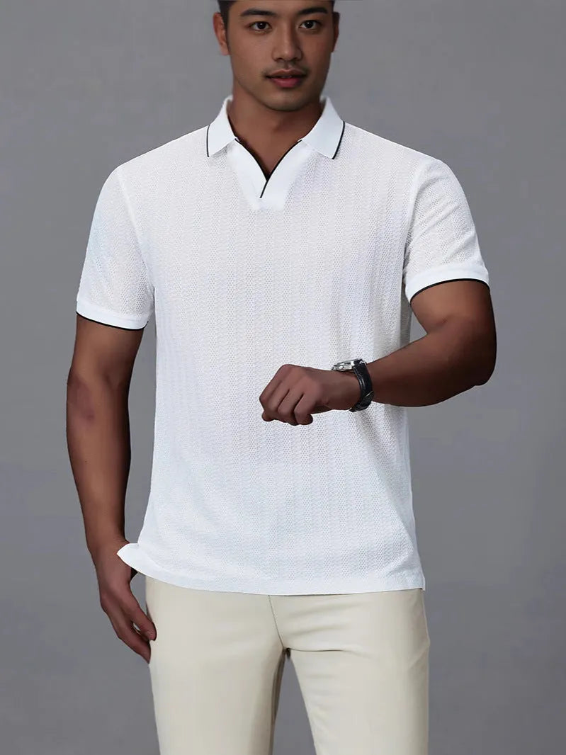 Men's thin nylon ice silk polo shirt in loose fit available in black, white and orange colours