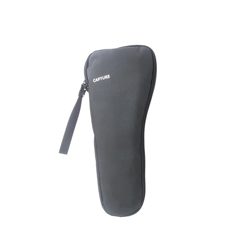 Black water-resistant cloth storage bag for a mobile phone gimbal, shown open with mesh pockets inside.