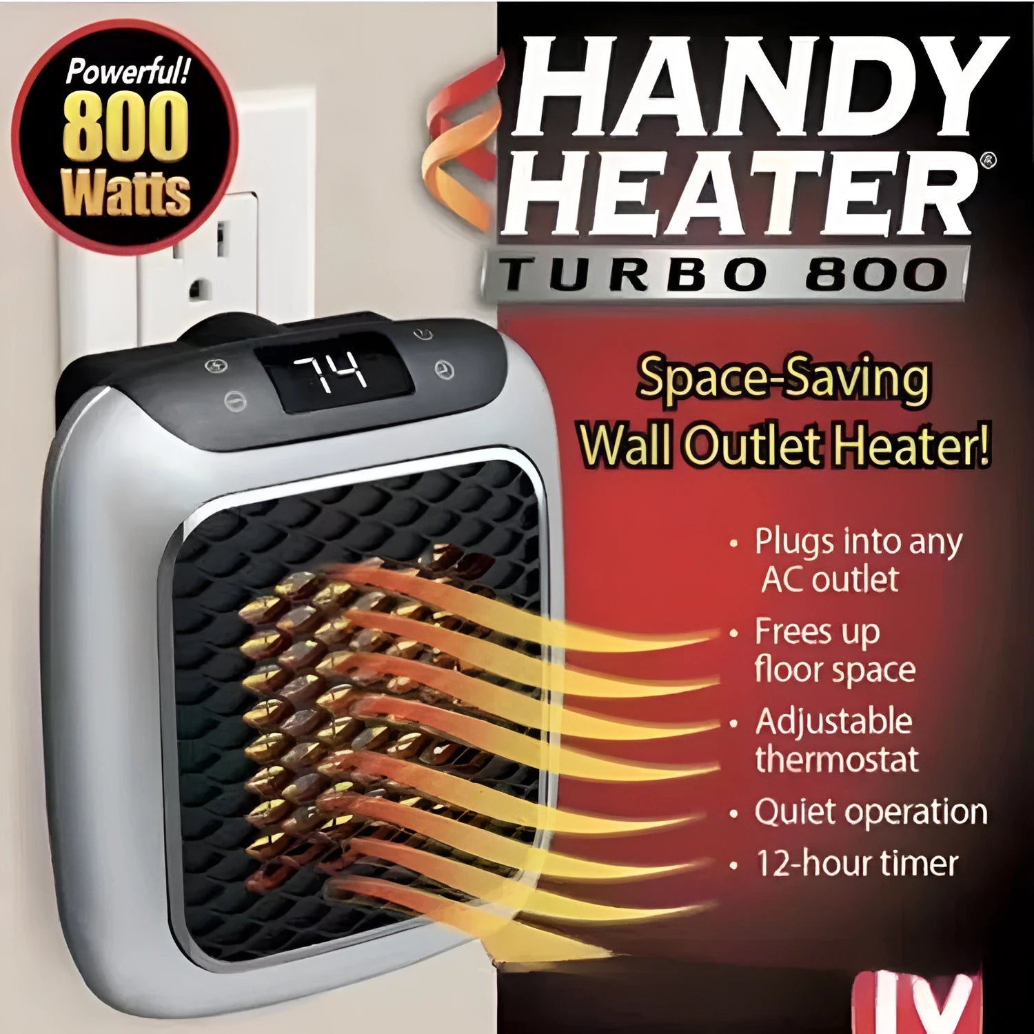 Mini wall-mounted PTC fan heater 800W in grey with digital temperature control and three fan speeds