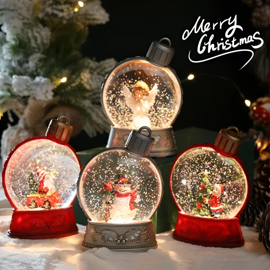 Battery-operated LED Christmas decoration with flame effect in plastic old man, snowman, child tree or angel designs