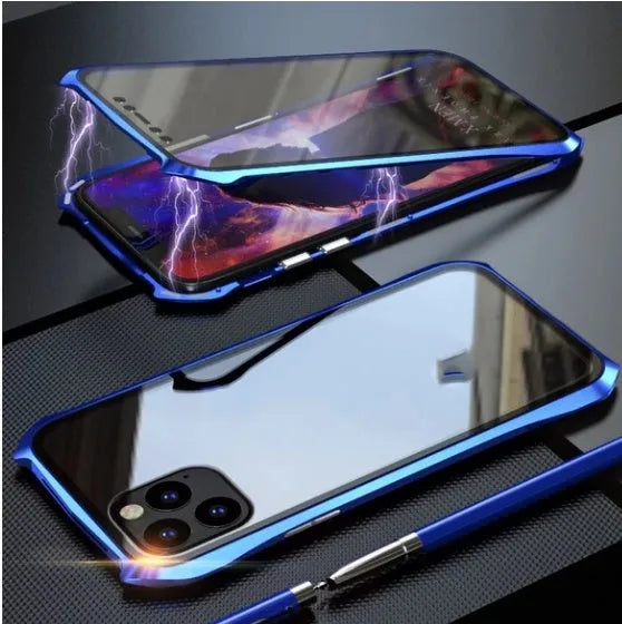 Metal back protective cover for iPhone 11 mobile phones in black, blue, red, and silver colours