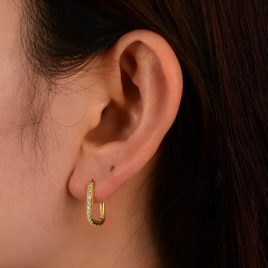 S925 sterling silver oval zircon ear clip earrings in geometric design with yellow or white colour options