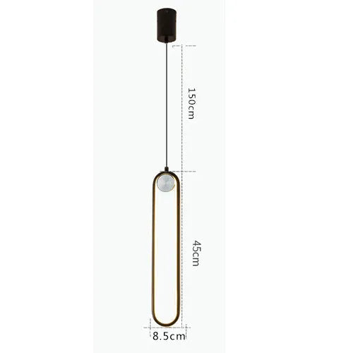 Nordic minimalist oval bedside chandelier in gold finish with integrated LED light source