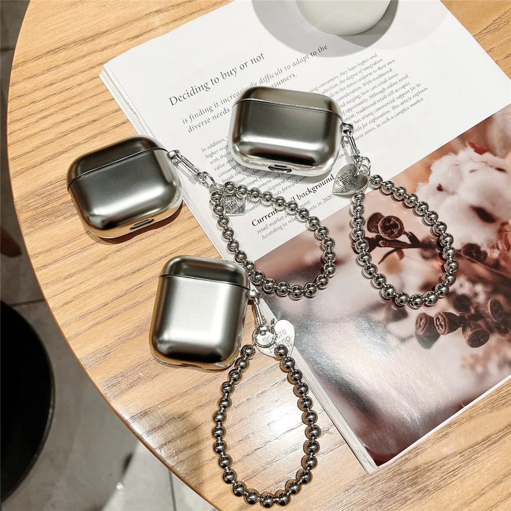 Matte plating protective case for Apple AirPods showing TPU material and electroplating finish.