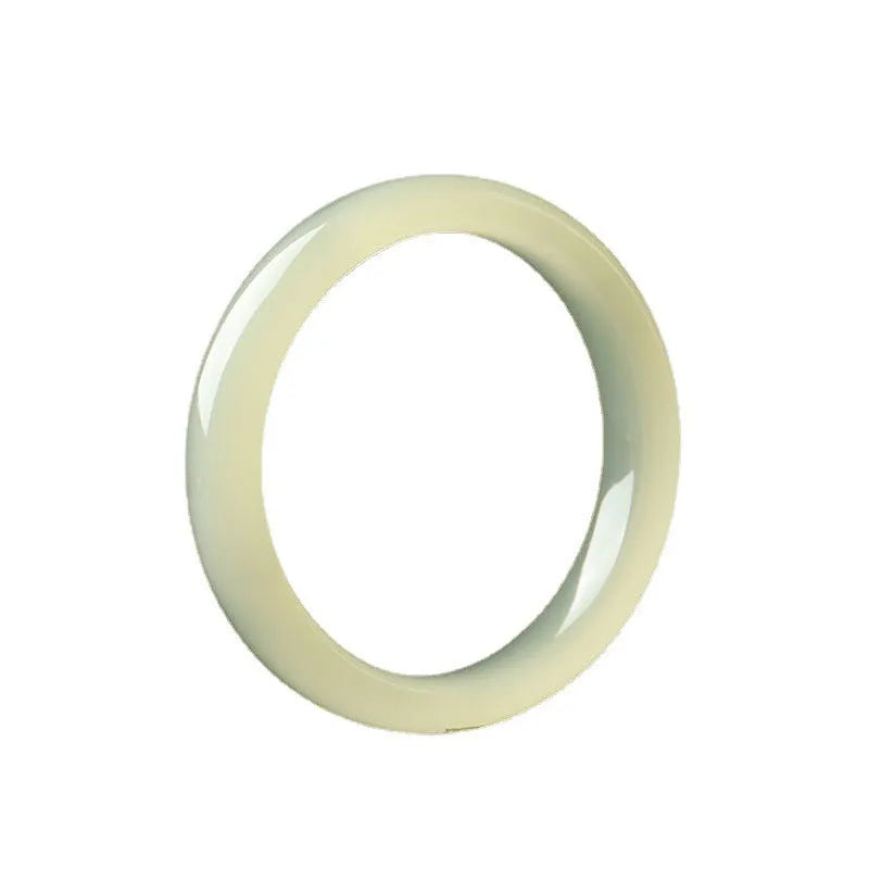 Ice-like silk jade round bar bracelet showing smooth stone surface and circular form