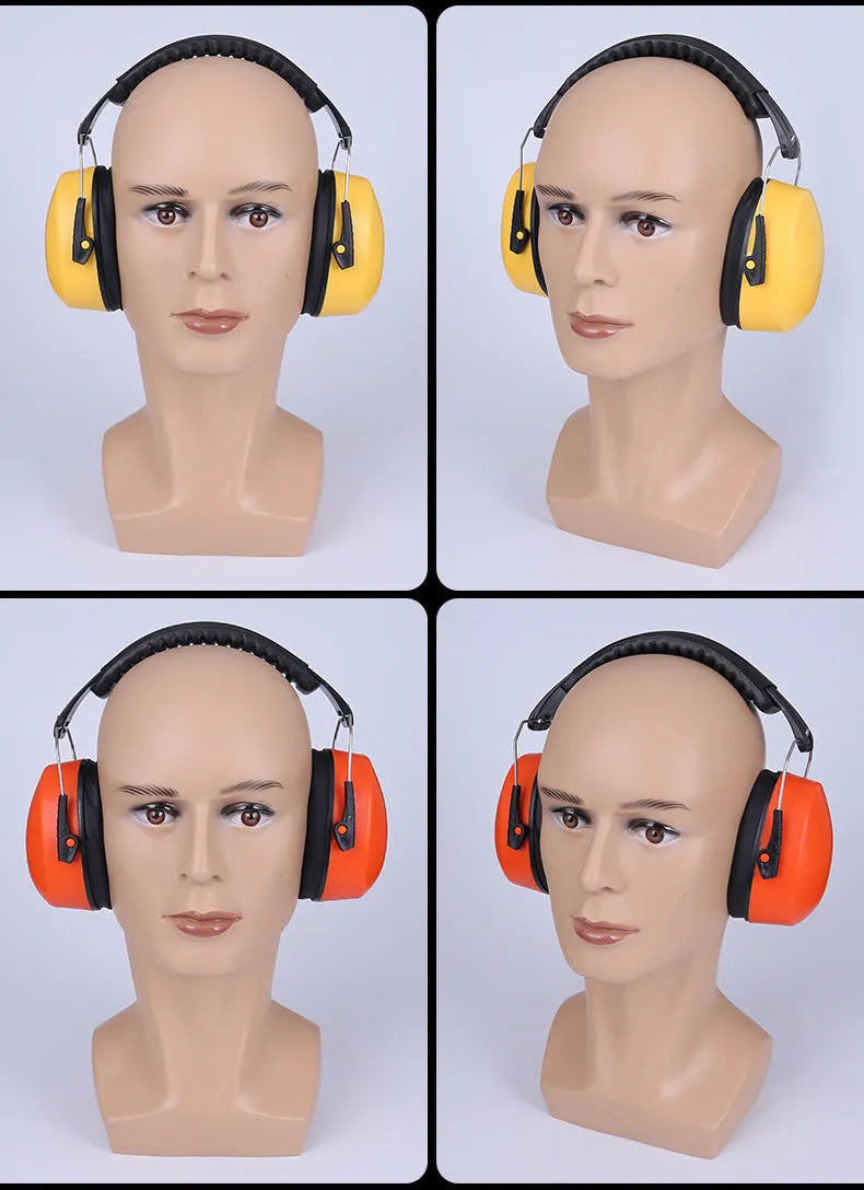 Orange adjustable noise-cancelling headphones with large ear cups on a grey background.