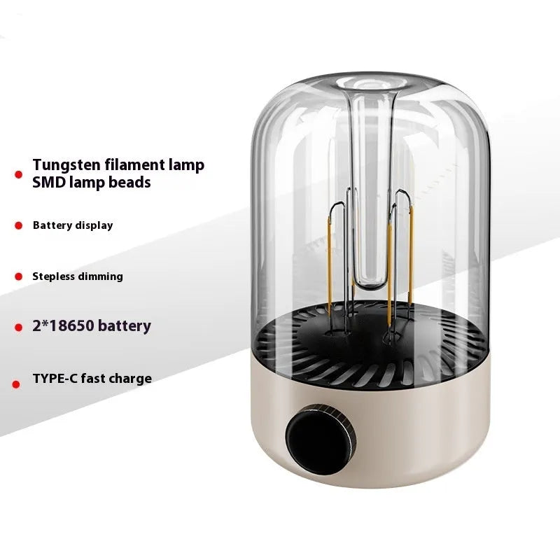 Camping ambience light with analog brightness knob and USB port in beige colour