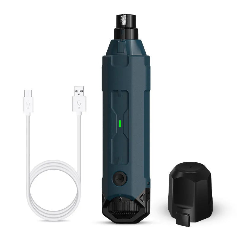 Dark blue pet nail trimming device with LED light and rotary speed control