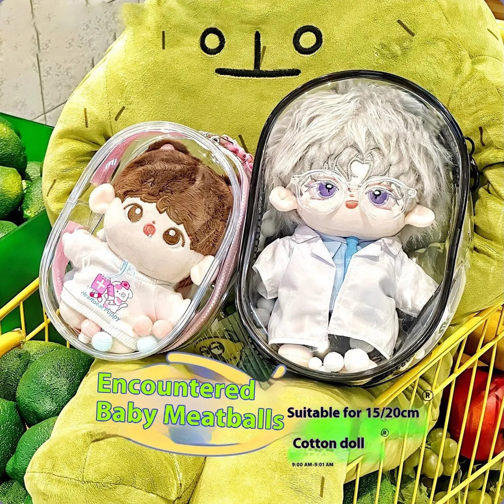 A 17cm clear PVC cube-shaped storage bag with a cartoon design, shown in avocado green.