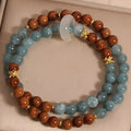 Women's double ring bracelet in cook blue water jade natural crystal electroplated finish