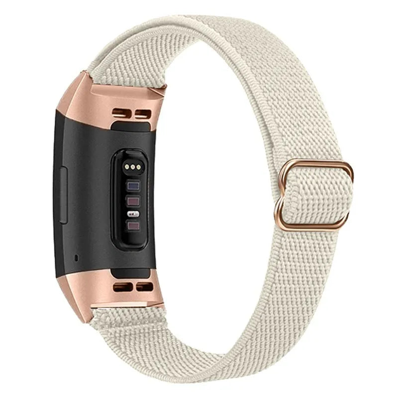 Black nylon elastic replacement strap with metal toe cap for Fitbit Charge 5 and 6
