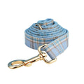 Sky blue grid pattern dog collar and leash set with matching vest and decorative bow