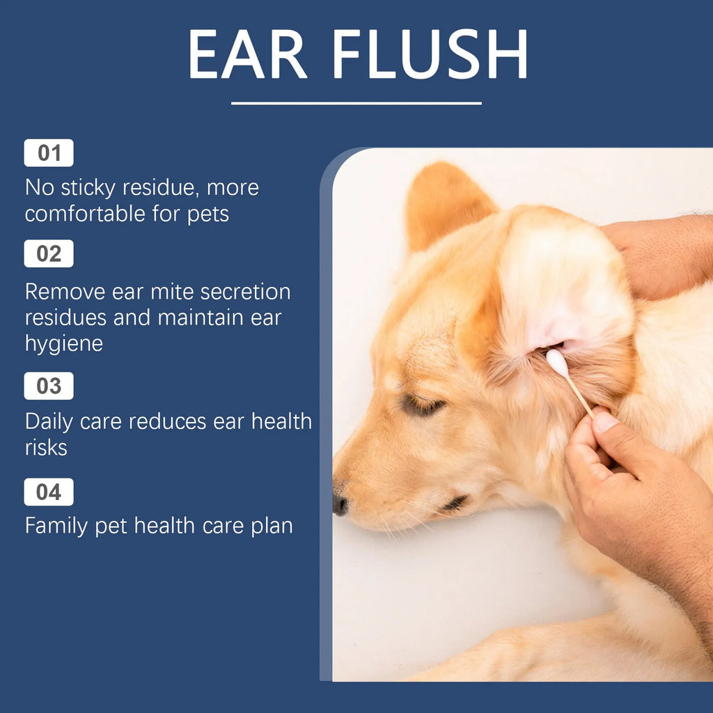 100ml bottle of gentle ear cleaner for dogs and cats with applicator tip for earwax removal.