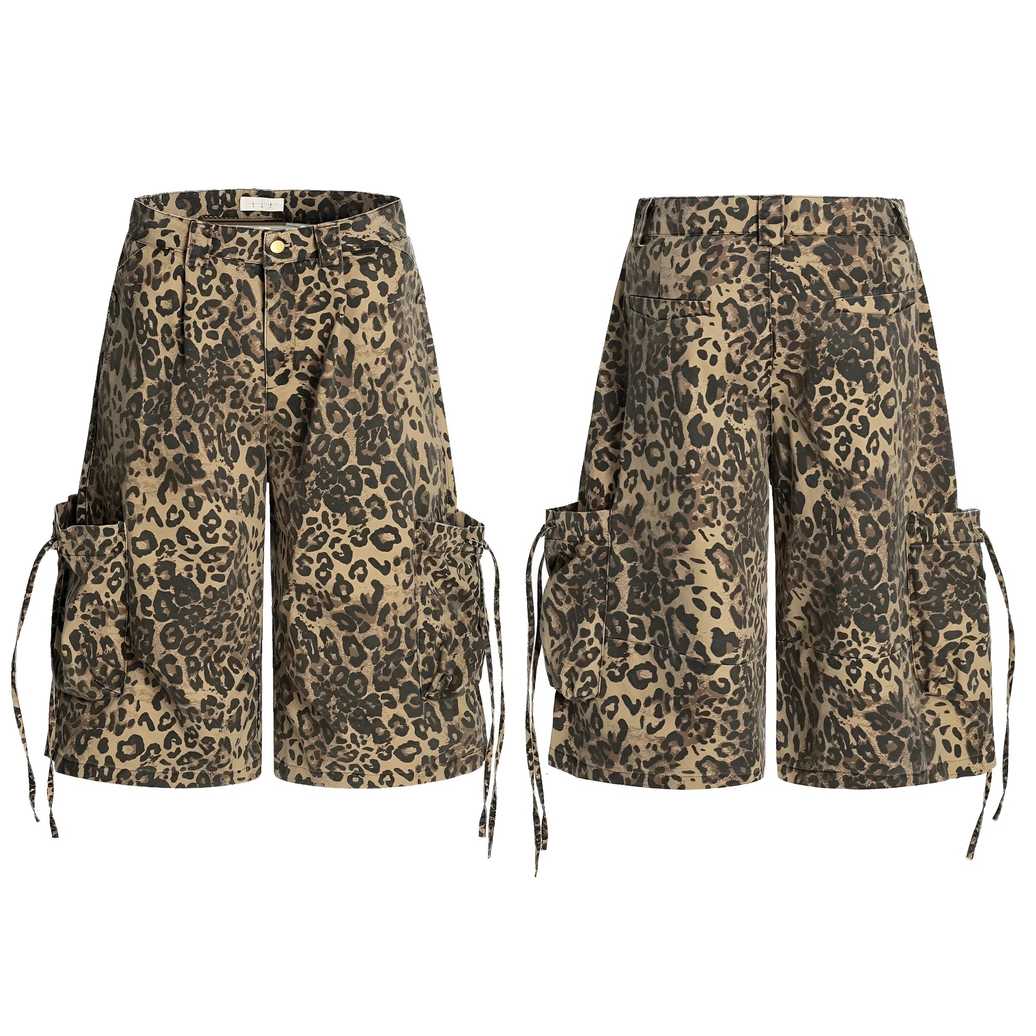 Women's high waist cotton leopard print cropped pants with button front cardigan opening