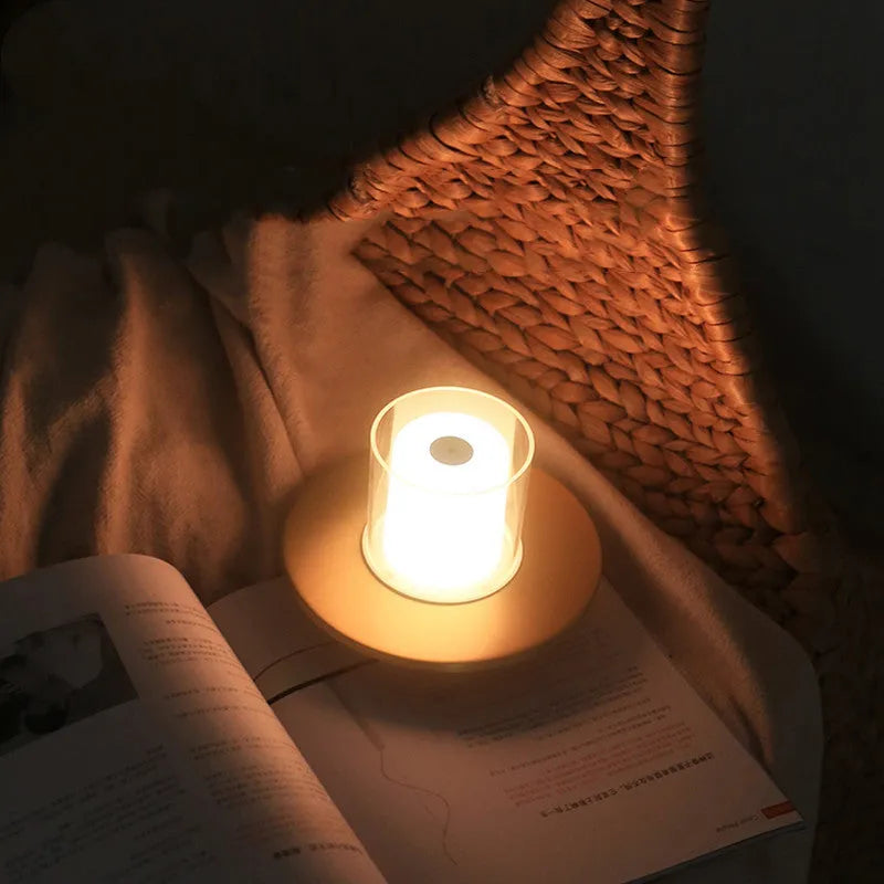 Gold bar table lamp with electroplated finish, 1W LED, and touch dimming on a tabletop