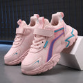 Waterproof leather girls casual sneaker with MD sole, pink leather surface and white letter pattern