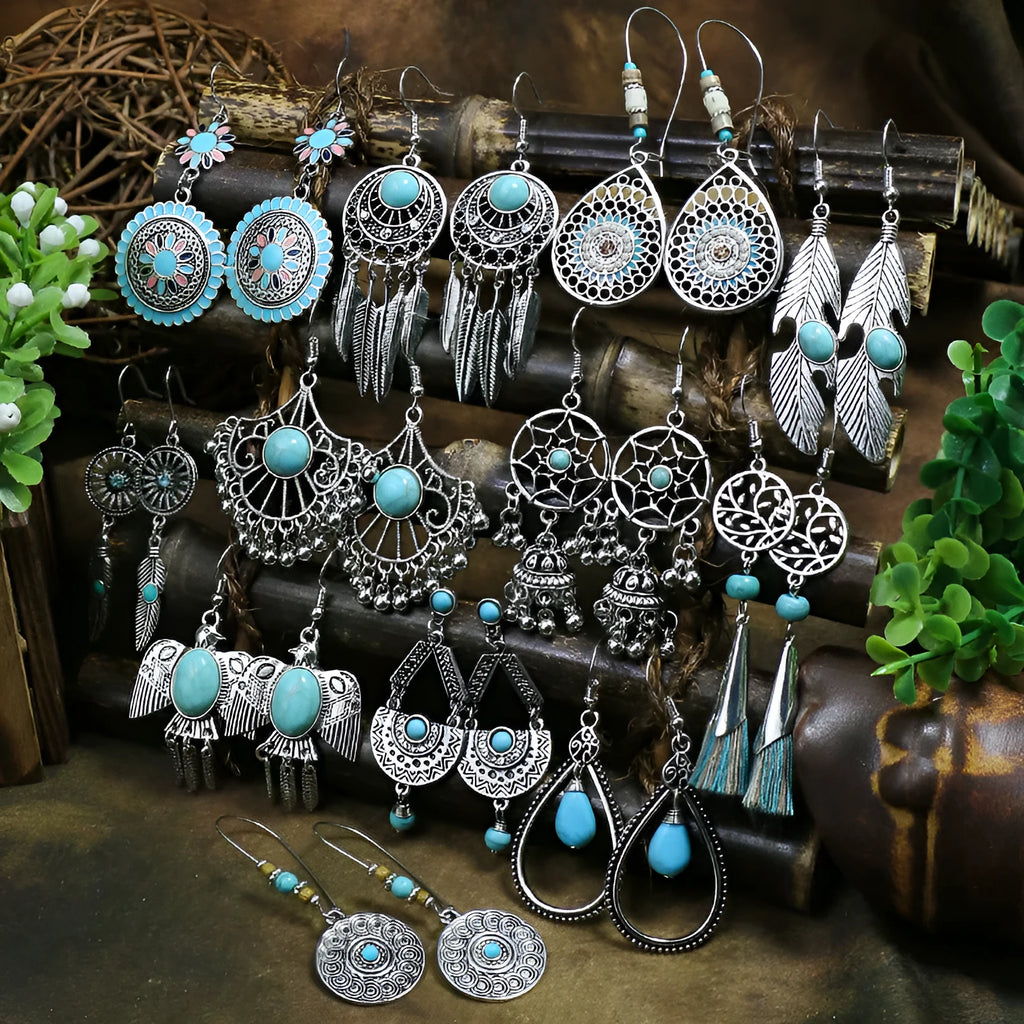 Women's retro exaggerated earrings with geometric shape and tassel details in alloy with electroplating finish