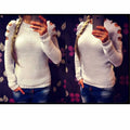 Women's grey solid colour jumper with hollow-out crochet pattern and round neck