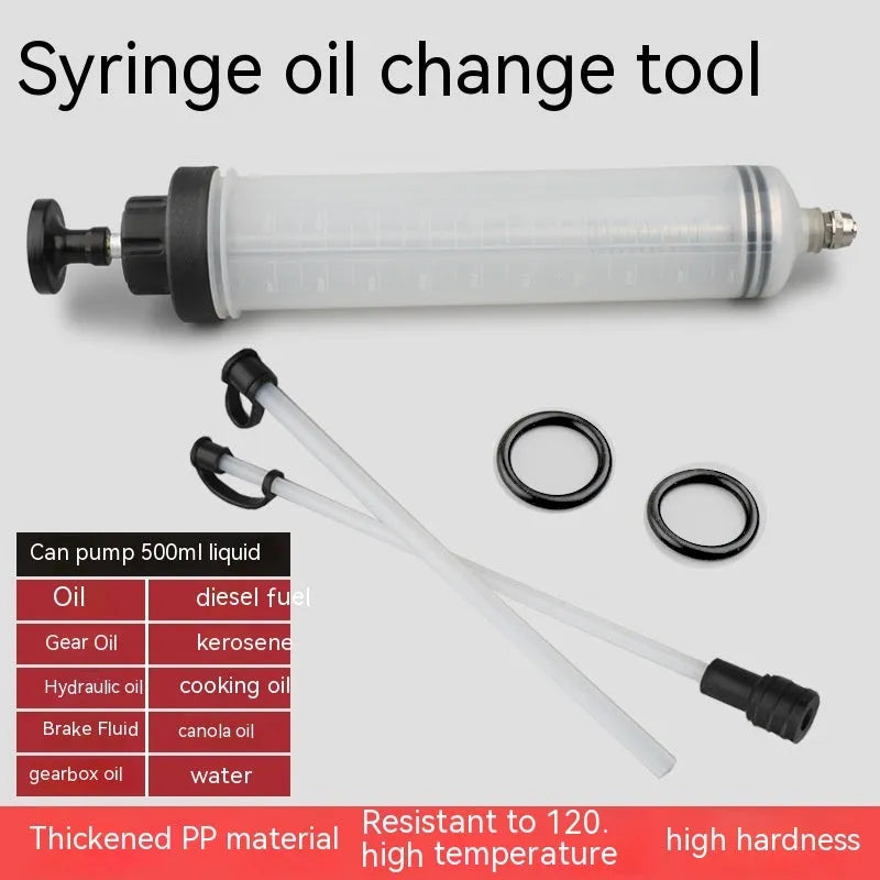Manual oil change pump tool with syringe-style barrel for precise fluid transfer