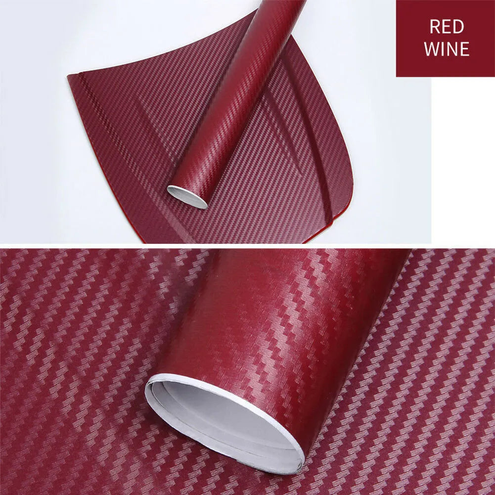 Roll of carbon fibre sticker for car decoration in various colours showing 3D texture