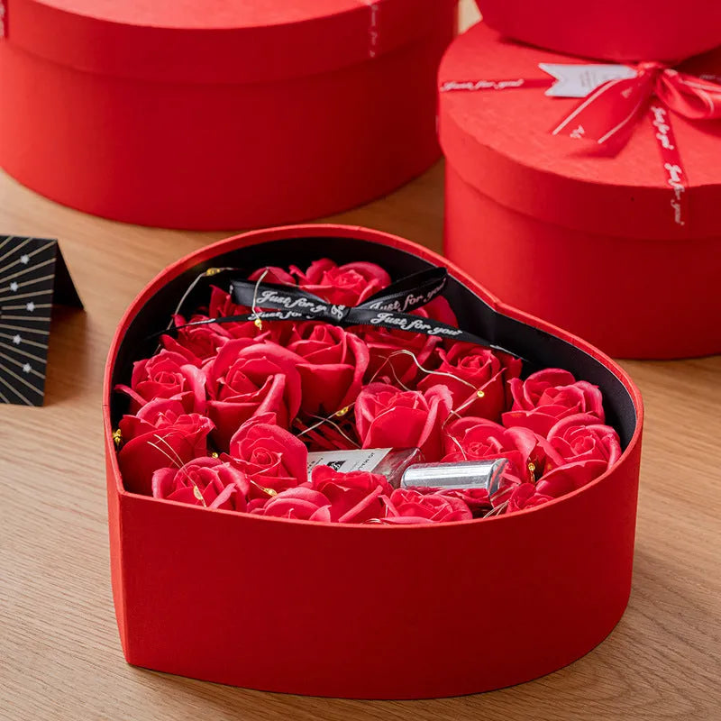 Red love engagement proposal large flower ceremony packing box with greeting card option for Qixi romantic gift presentation