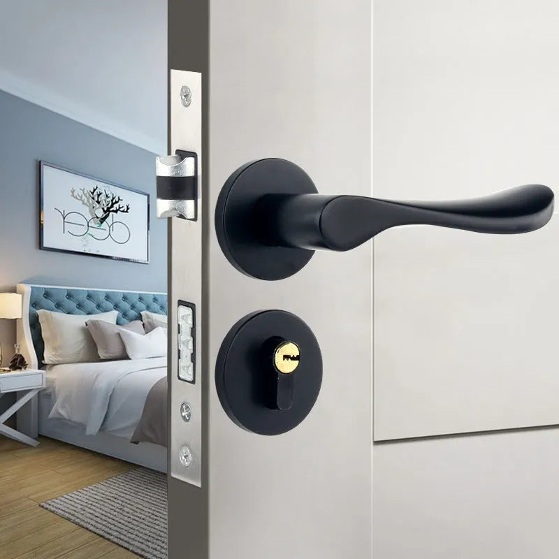 Aluminium alloy split magnetic door lock handle for timber doors in black and silver finish.