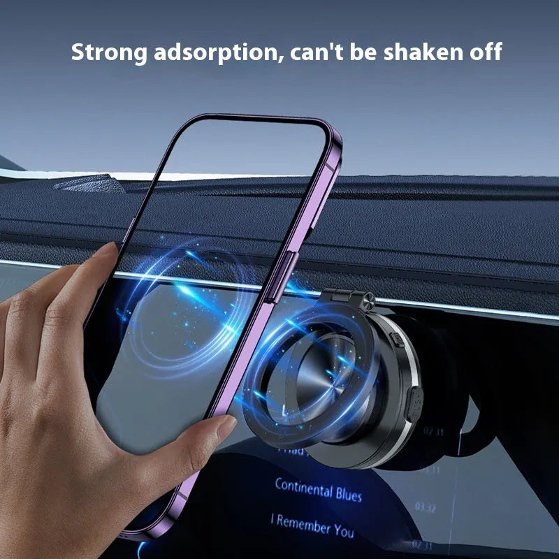 Magnetic car phone holder with vacuum adsorption mount in black, pink, and silver colour options