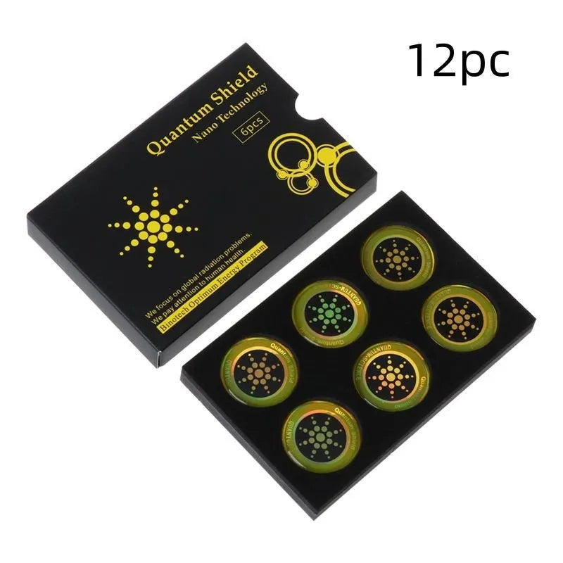 Round nano-anion silicone cell phone radiation protection sticker, 28mm diameter, silver colour, on a white background
