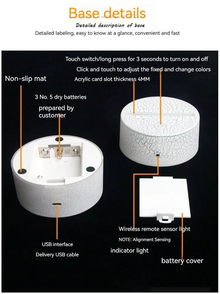 Heart-shaped acrylic table lamp with USB power and touch control, 160mm diameter with engraved love message