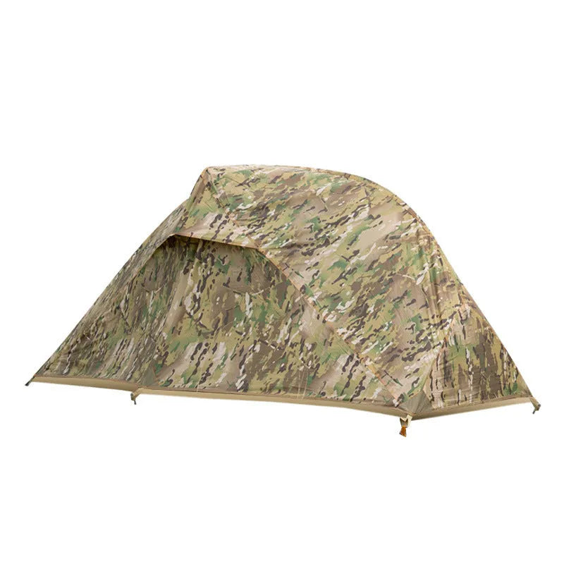 Single person soldier tent in camouflage design for outdoor camping